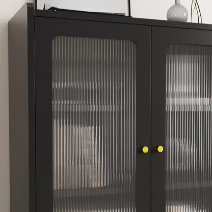 Modern Black Storage Cabinet with Exterior Shelf & Drawers Image - 4