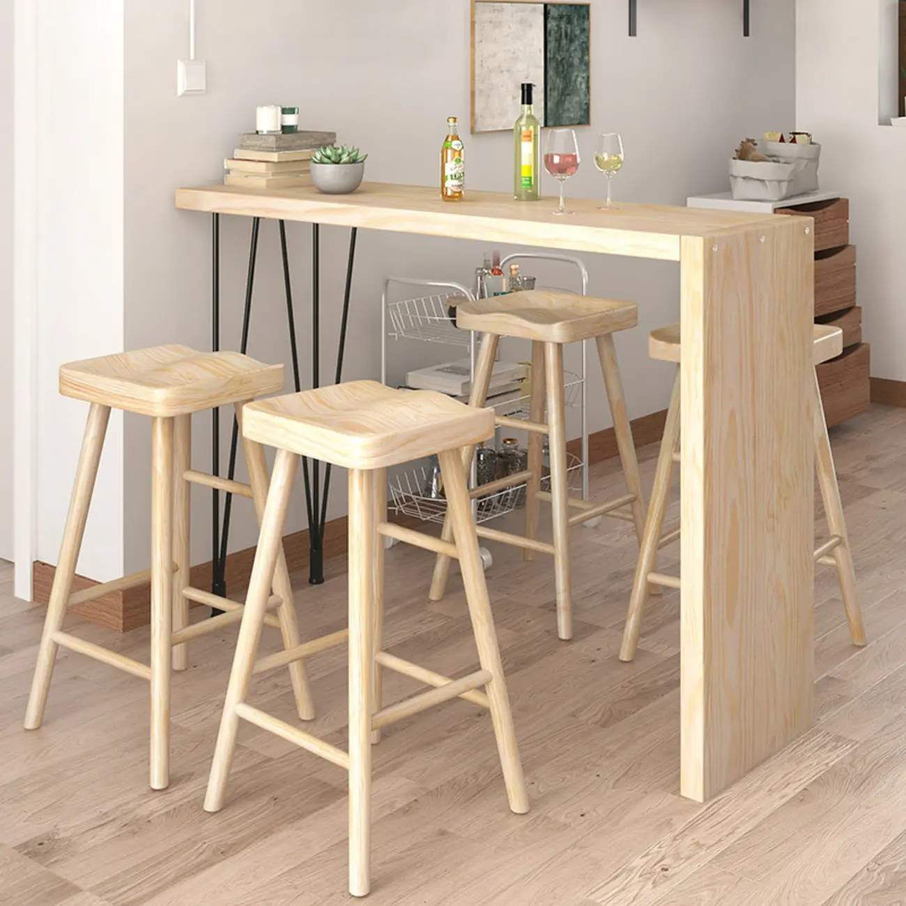 Minimalist Wood Rectangular Bar Table Set Image - 1 | homeyfad