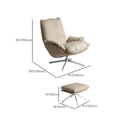 Modern Beige Leather Accent Armchair with Swivel Image - 14