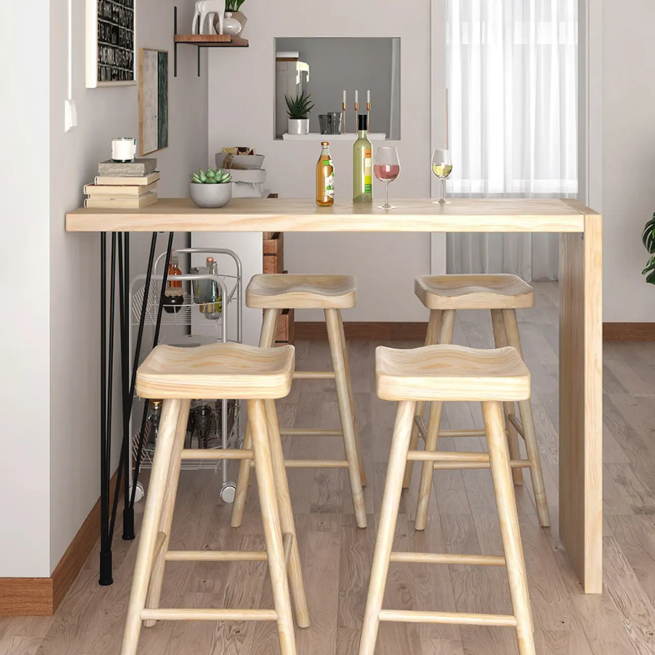 Minimalist Wood Rectangular Bar Table Set Image - 2 | homeyfad