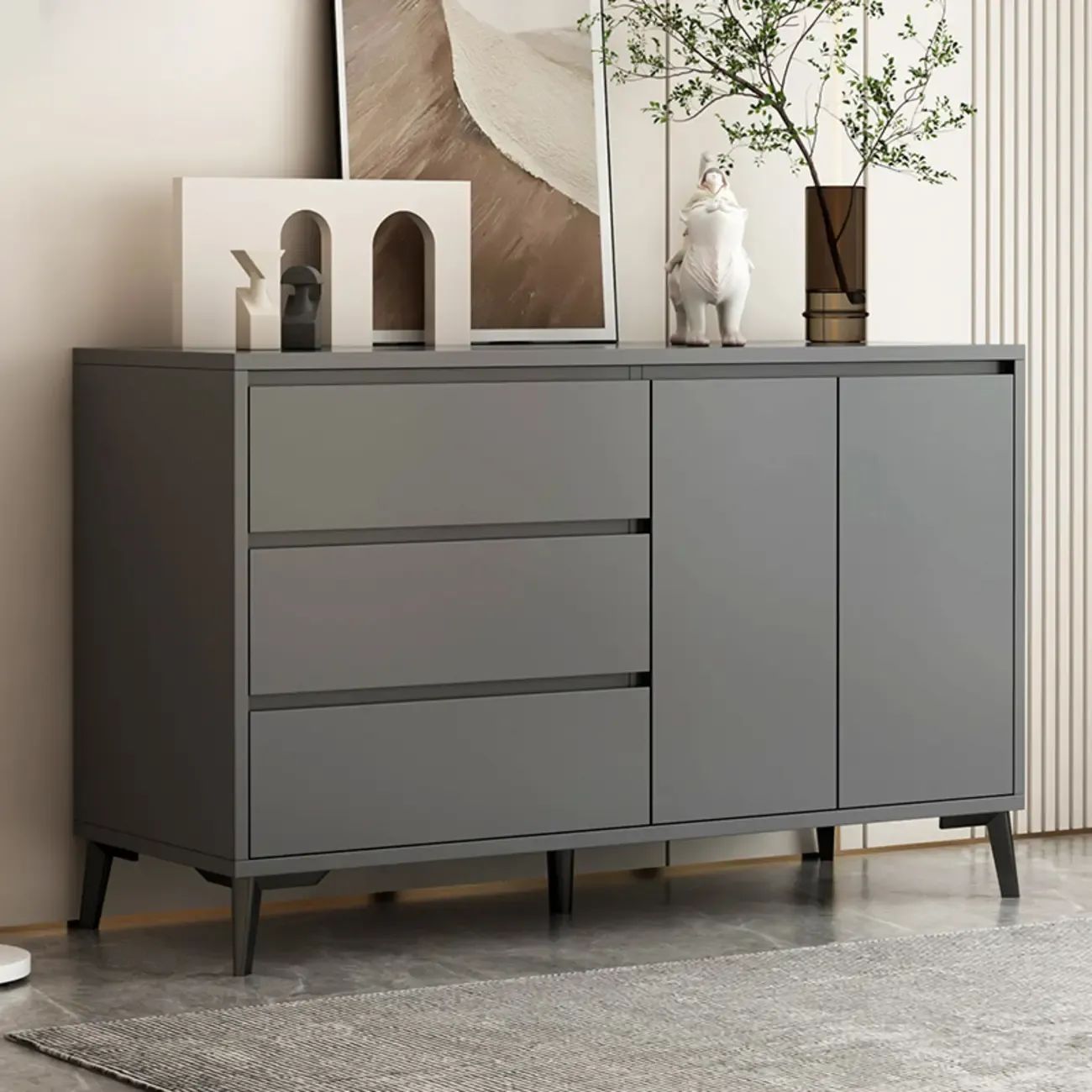 Modern Rectangular White Wooden Storage Cabinet with 5 Sizes Image - 8