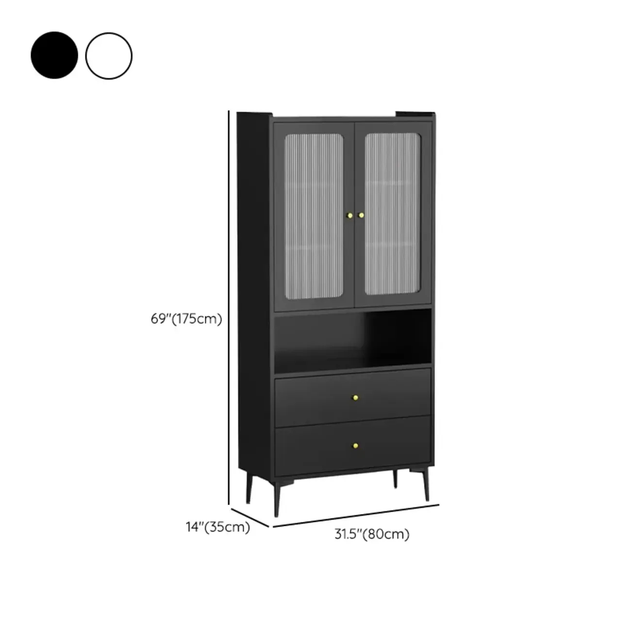 Modern Black Storage Cabinet with Exterior Shelf & Drawers #size