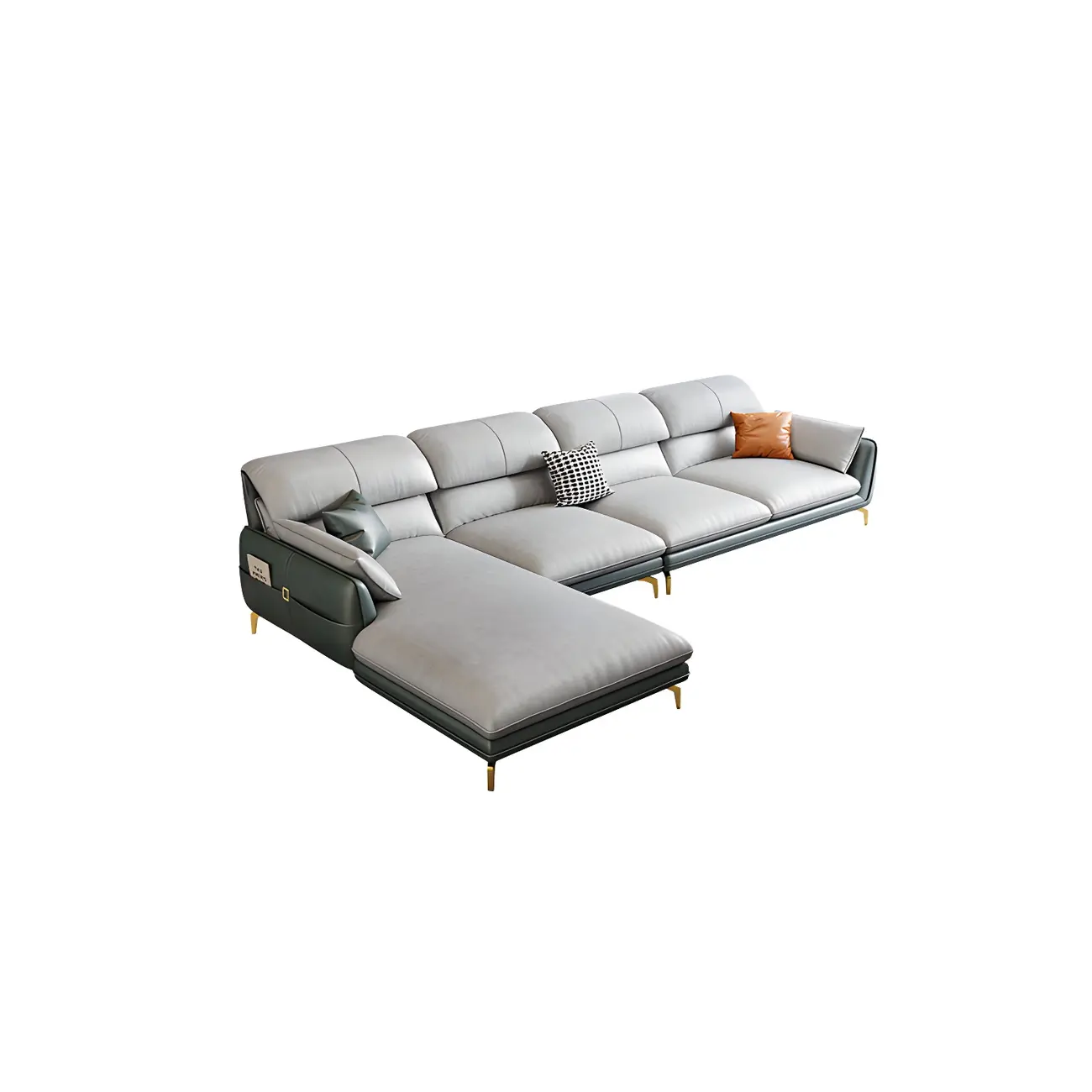 Scandinavian Gray Sectional with Faux Leather for Apartment Image - 2 | homeyfad