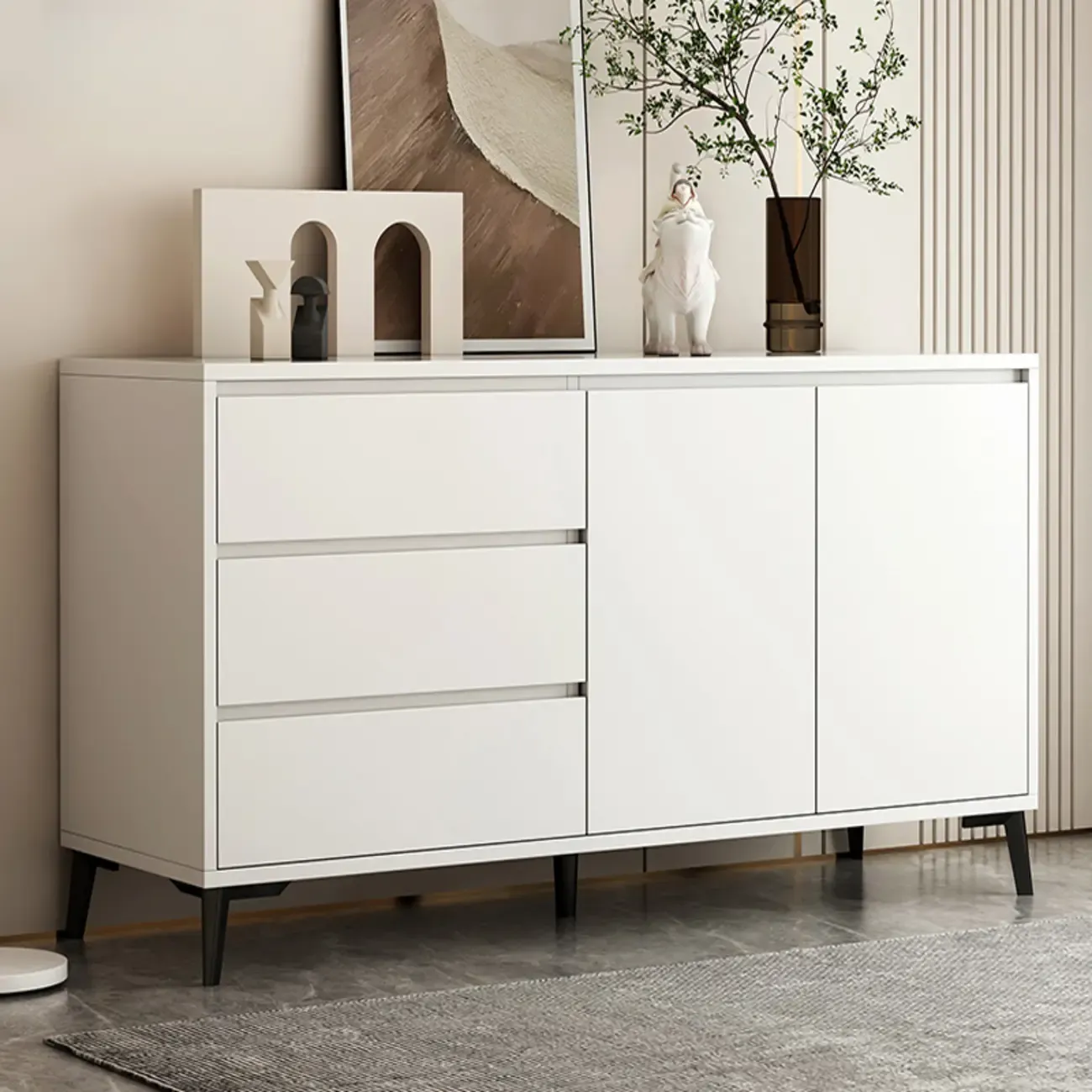 Modern Rectangular White Wooden Storage Cabinet with 5 Sizes Image - 9