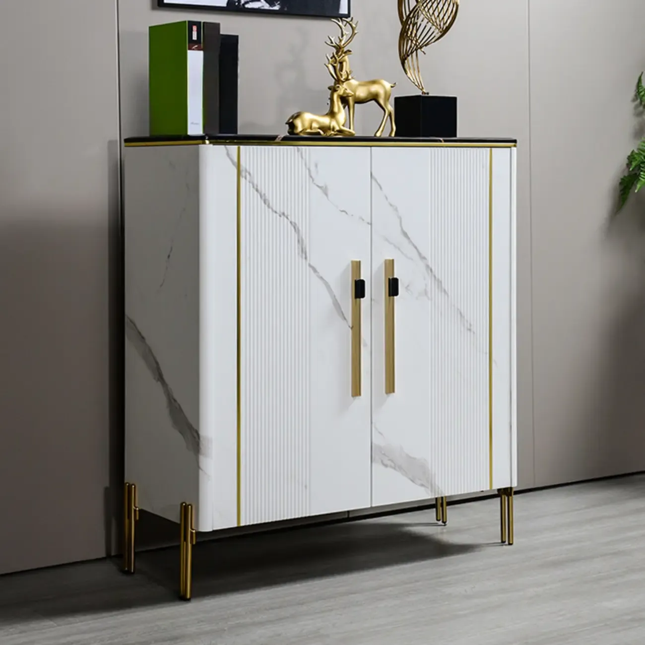 Glam Dark Gray Wooden Cabinet with Free Standing Design Image - 12