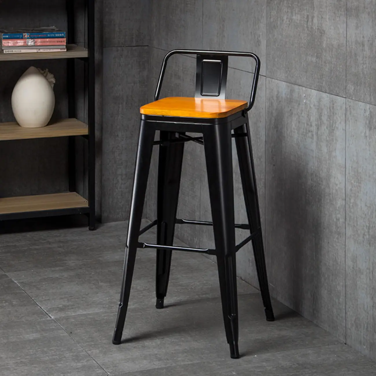 Industrial Metal Bar Stools with Wooden Seat For Coffee Bar Image - 1 | homeyfad