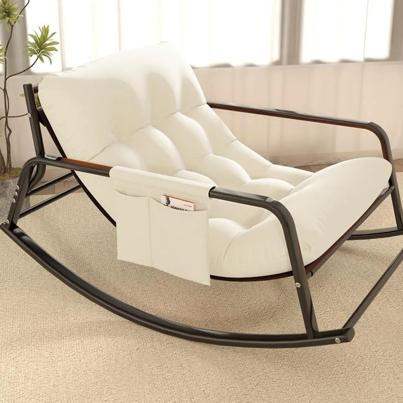 Modern 2 Seat Upholstered Rocking Chair with Track Arms Image - 1 | homeyfad