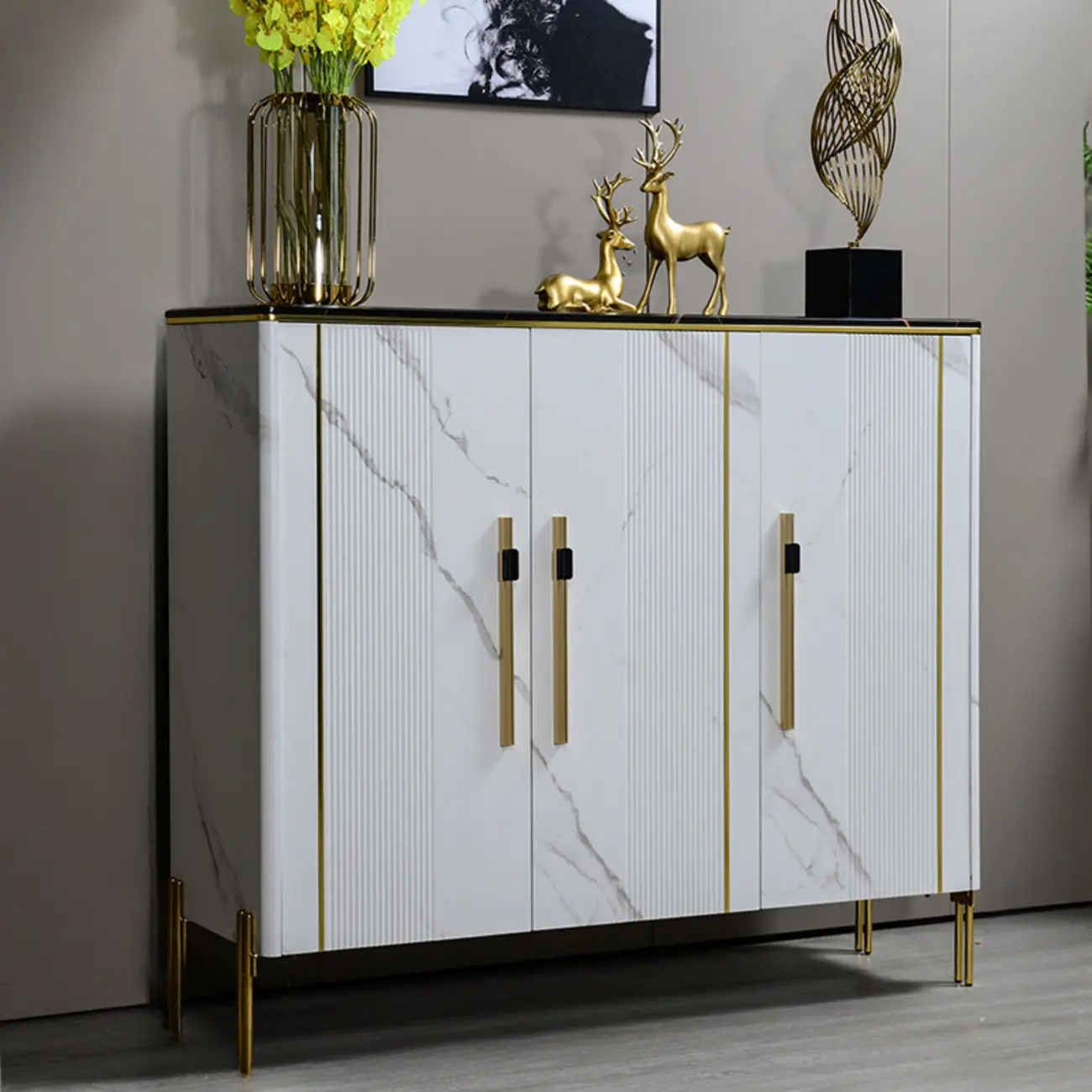 Glam Dark Gray Wooden Cabinet with Free Standing Design Image - 13 | homeyfad