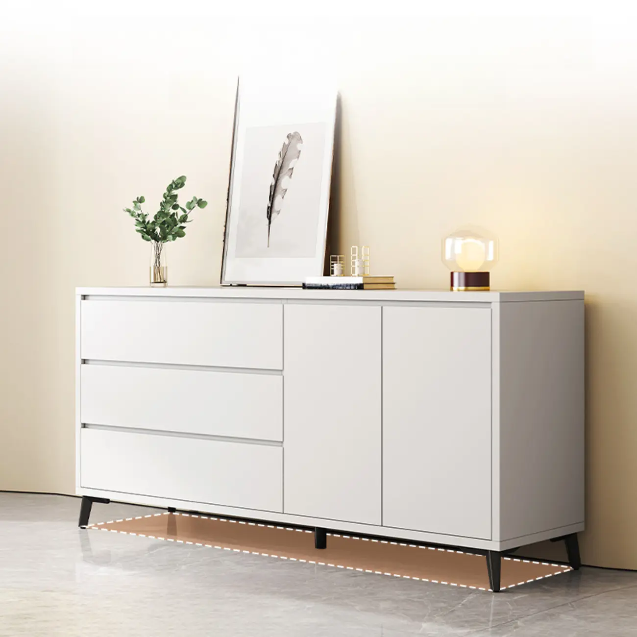 Modern Living Room Storage Cabinet with 2 Doors & 3 Drawers Image - 3 | homeyfad