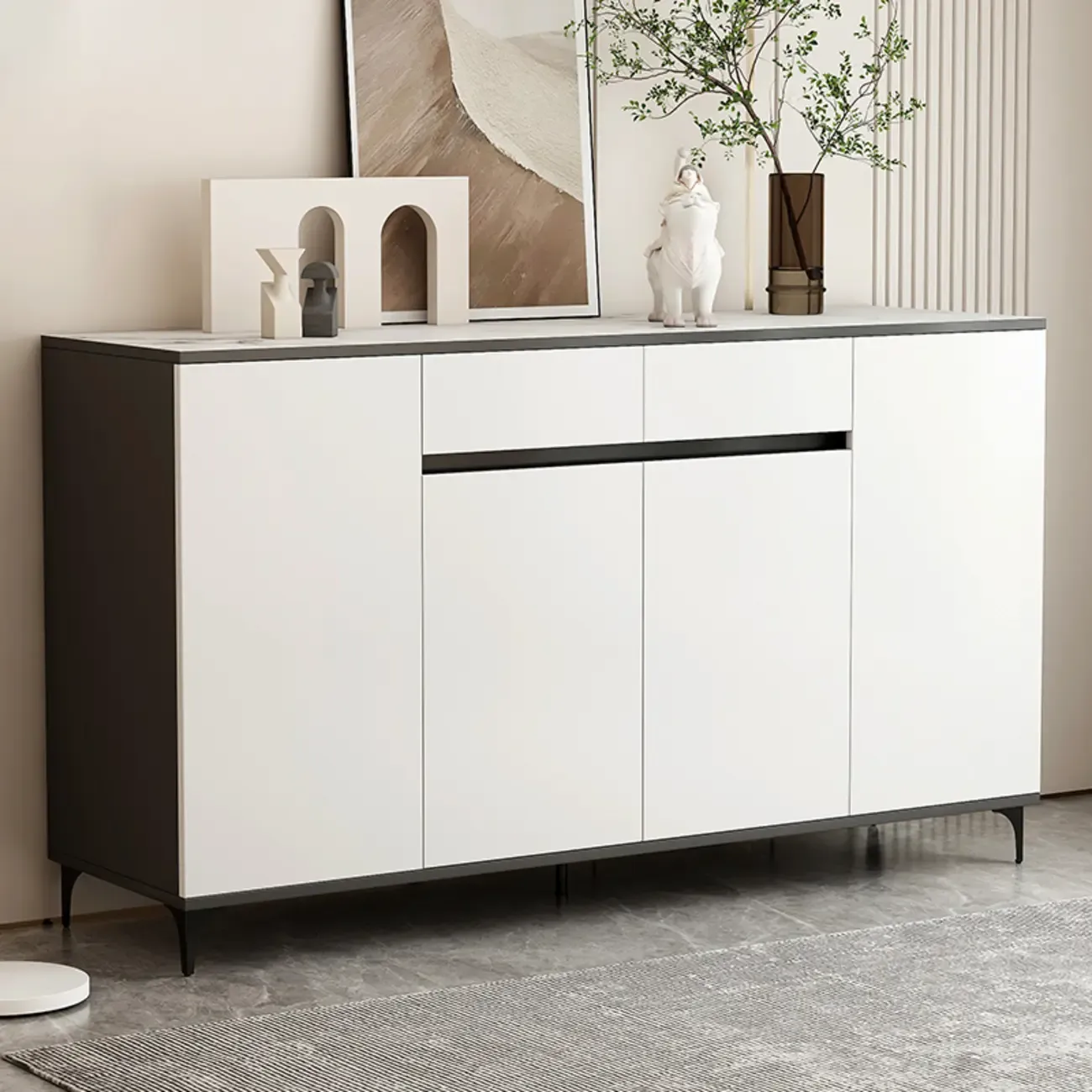 Modern Rectangular White Wooden Storage Cabinet with 5 Sizes Image - 11