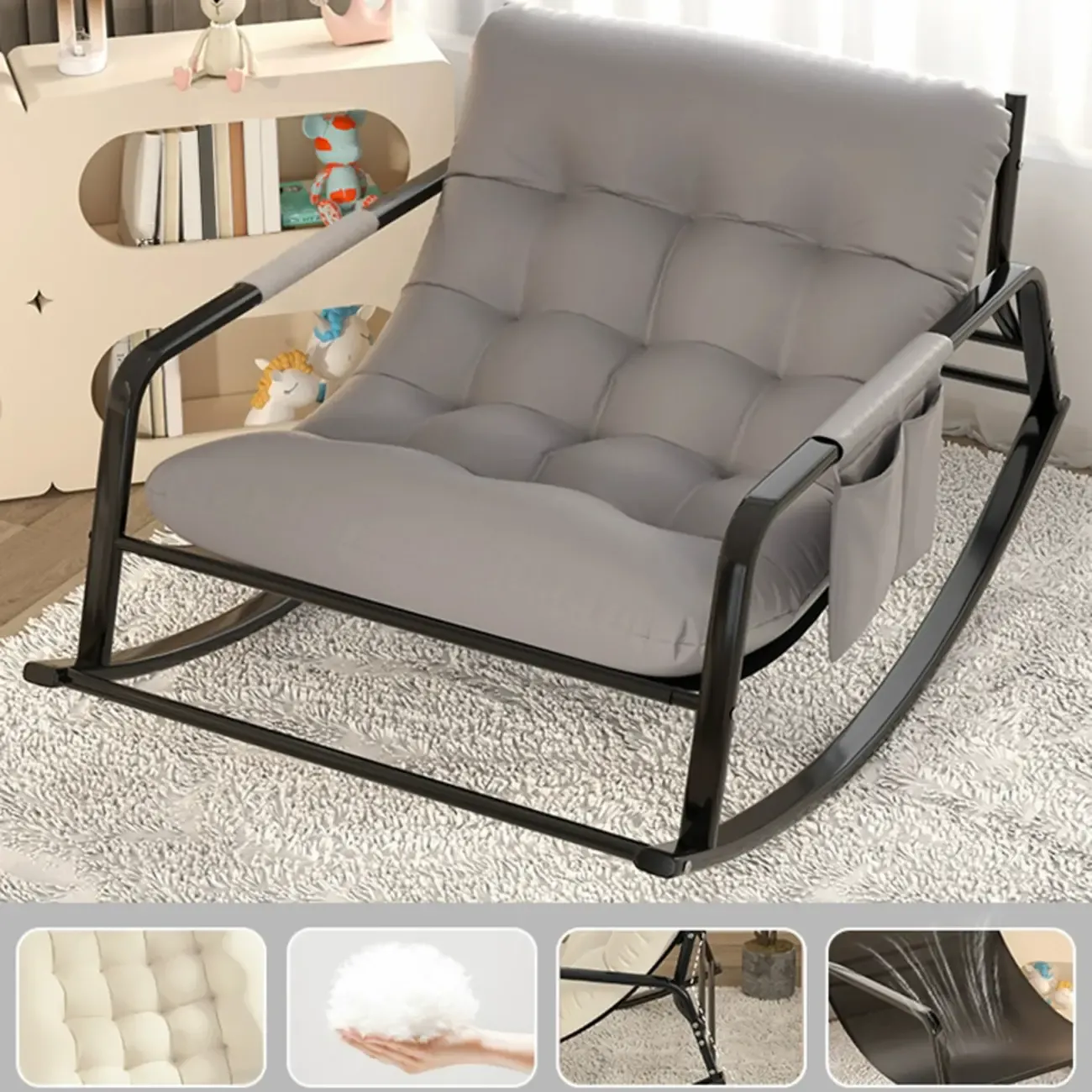 Modern 2 Seat Upholstered Rocking Chair with Track Arms Image - 2