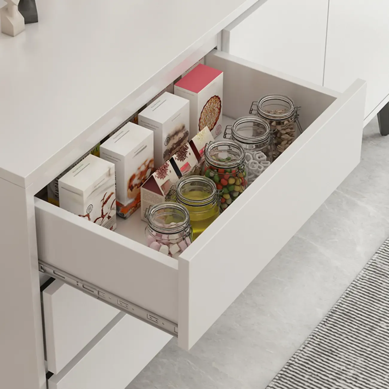 Modern Rectangular White Wooden Storage Cabinet with 5 Sizes Image - 12