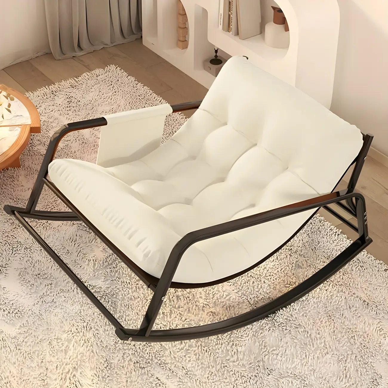 Modern 2 Seat Upholstered Rocking Chair with Track Arms Image - 3 | homeyfad