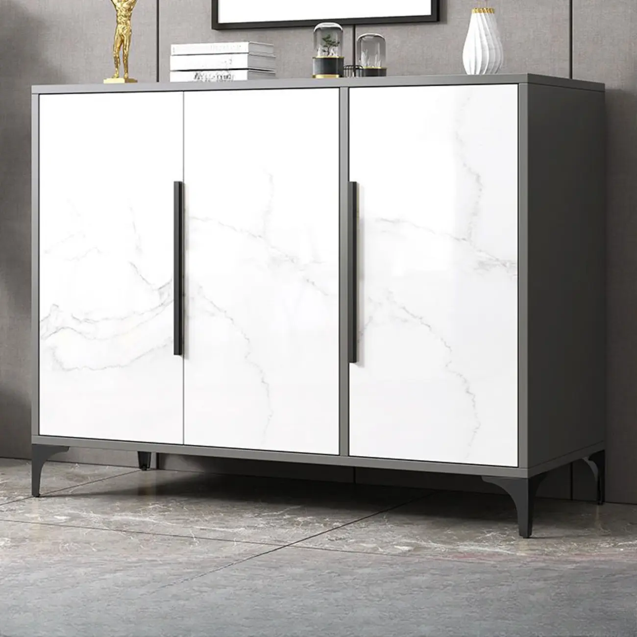 Minimalist Wooden White Kitchen Accent Cabinet with Doors Image - 15 | homeyfad