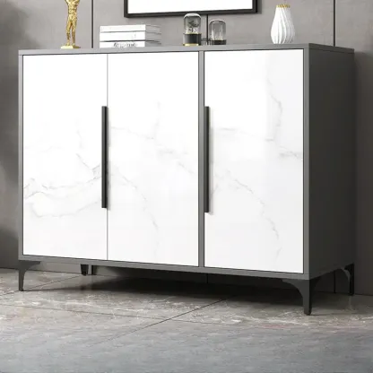 Minimalist Wooden White Kitchen Accent Cabinet with Doors Image - 15