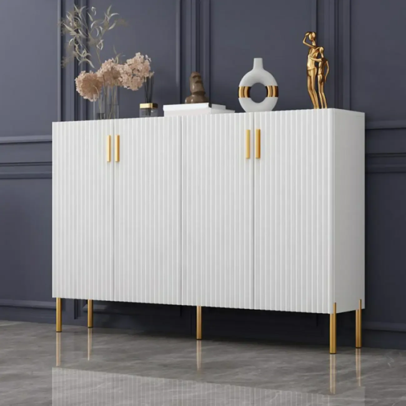 Glam Wooden Sideboard with Shelves and Cabinets Image - 4