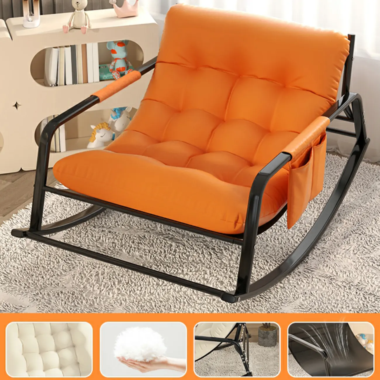 Modern 2 Seat Upholstered Rocking Chair with Track Arms Image - 4 | homeyfad