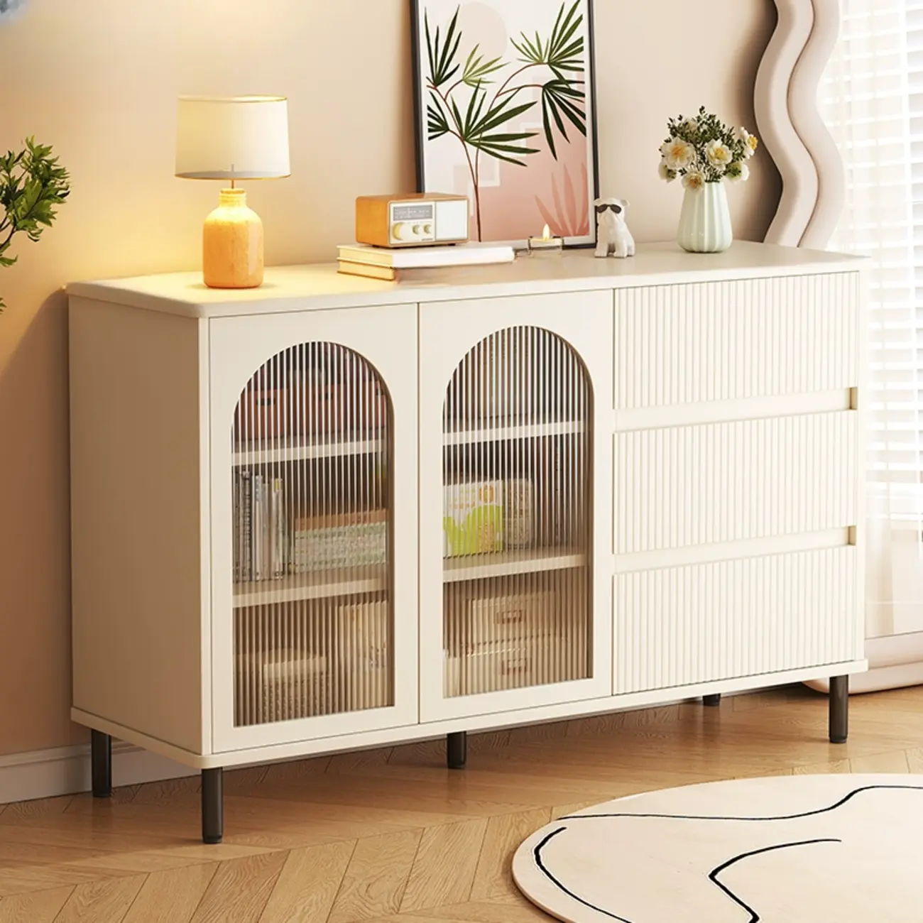 Modern Living Room Storage Cabinet with 2 Doors & 3 Drawers Image - 6 | homeyfad