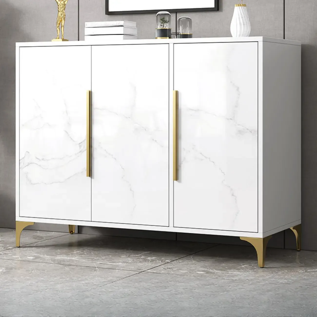 Minimalist Wooden White Kitchen Accent Cabinet with Doors Image - 16