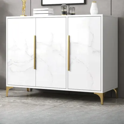 Minimalist Wooden White Kitchen Accent Cabinet with Doors Image - 16