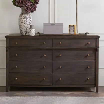 Rustic Oak Brown Living Room Accent Chests with 6/8 Drawers Image - 3