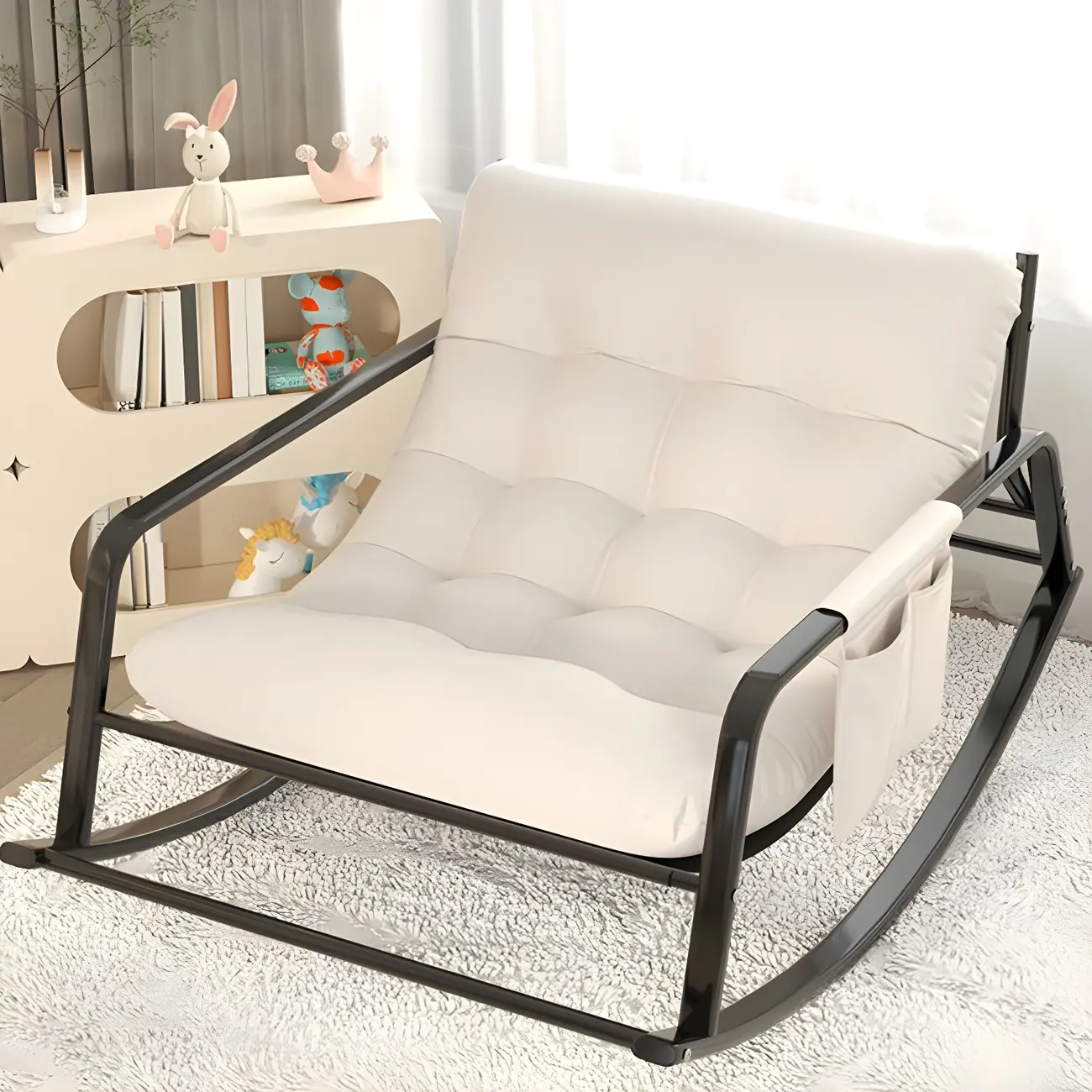 Modern 2 Seat Upholstered Rocking Chair with Track Arms Image - 5 | homeyfad
