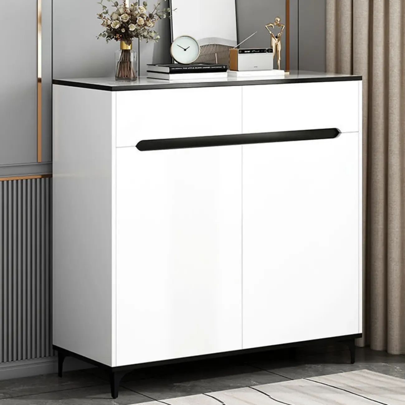 Minimalist Wooden White Kitchen Accent Cabinet with Doors Image - 17