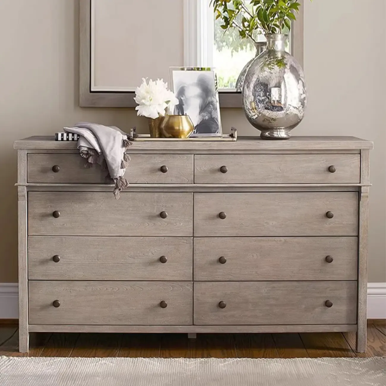 Rustic Oak Brown Living Room Accent Chests with 6/8 Drawers Image - 2