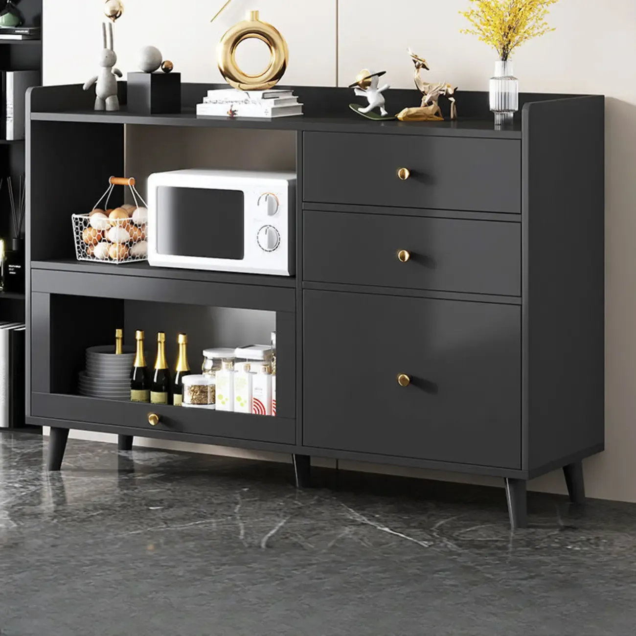 Minimalist Wooden White Kitchen Accent Cabinet with Doors Image - 18