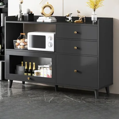 Minimalist Wooden White Kitchen Accent Cabinet with Doors Image - 18