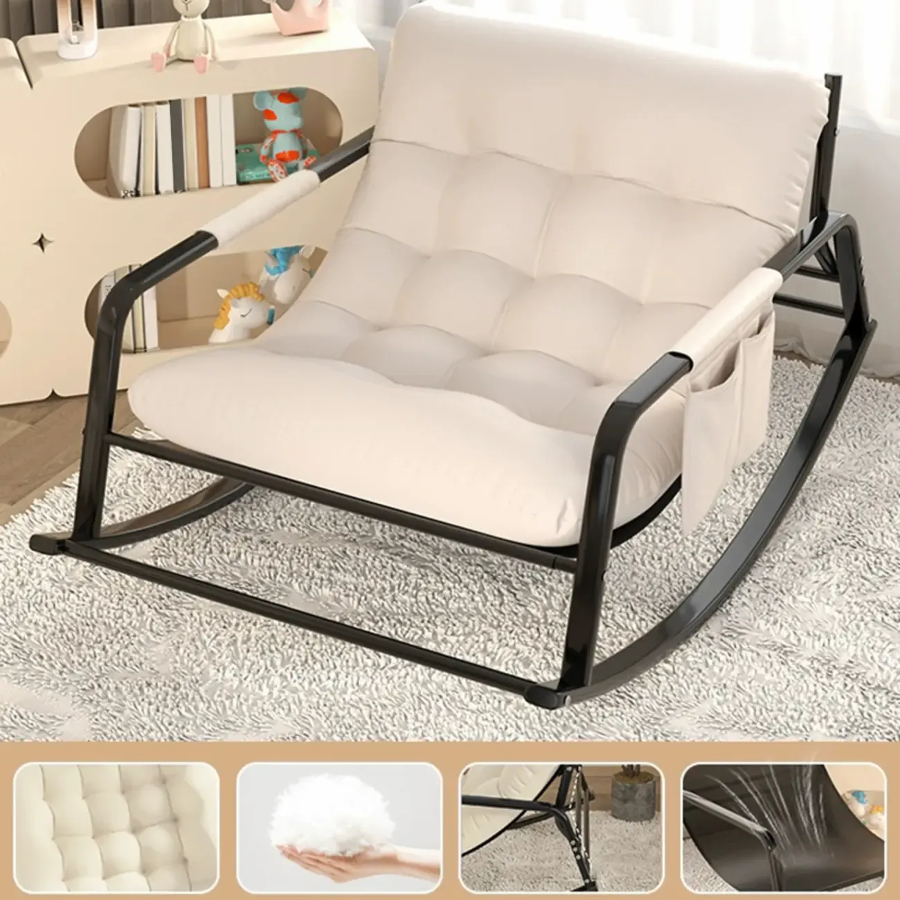 Modern 2 Seat Upholstered Rocking Chair with Track Arms Image - 6