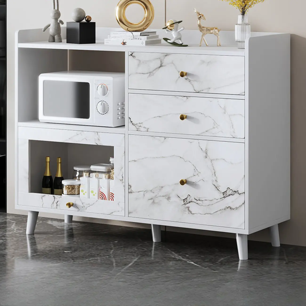 Minimalist Wooden White Kitchen Accent Cabinet with Doors Image - 19 | homeyfad