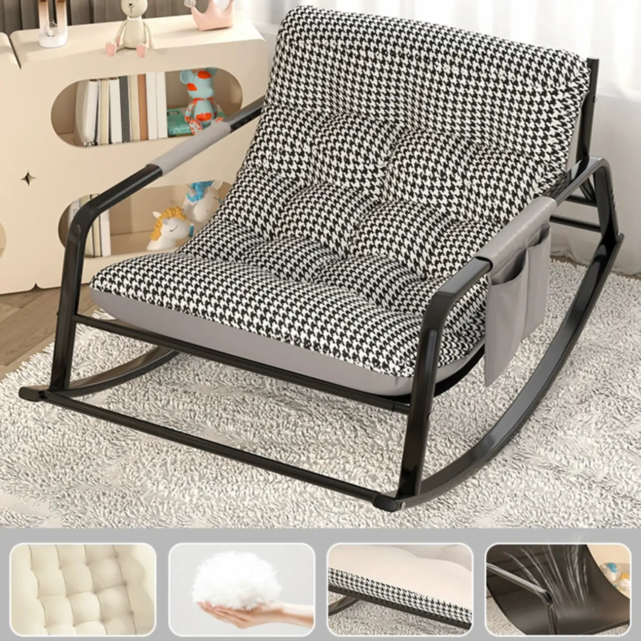 Modern 2 Seat Upholstered Rocking Chair with Track Arms Image - 7 | homeyfad
