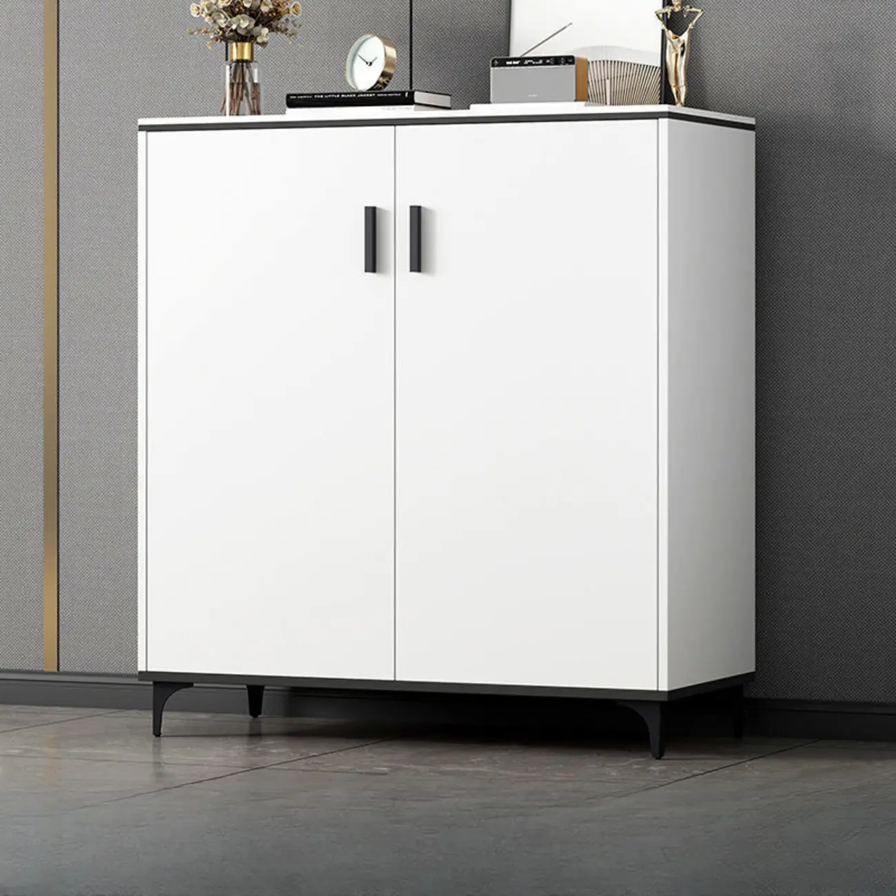 Minimalist Wooden White Kitchen Accent Cabinet with Doors Image - 20 | homeyfad