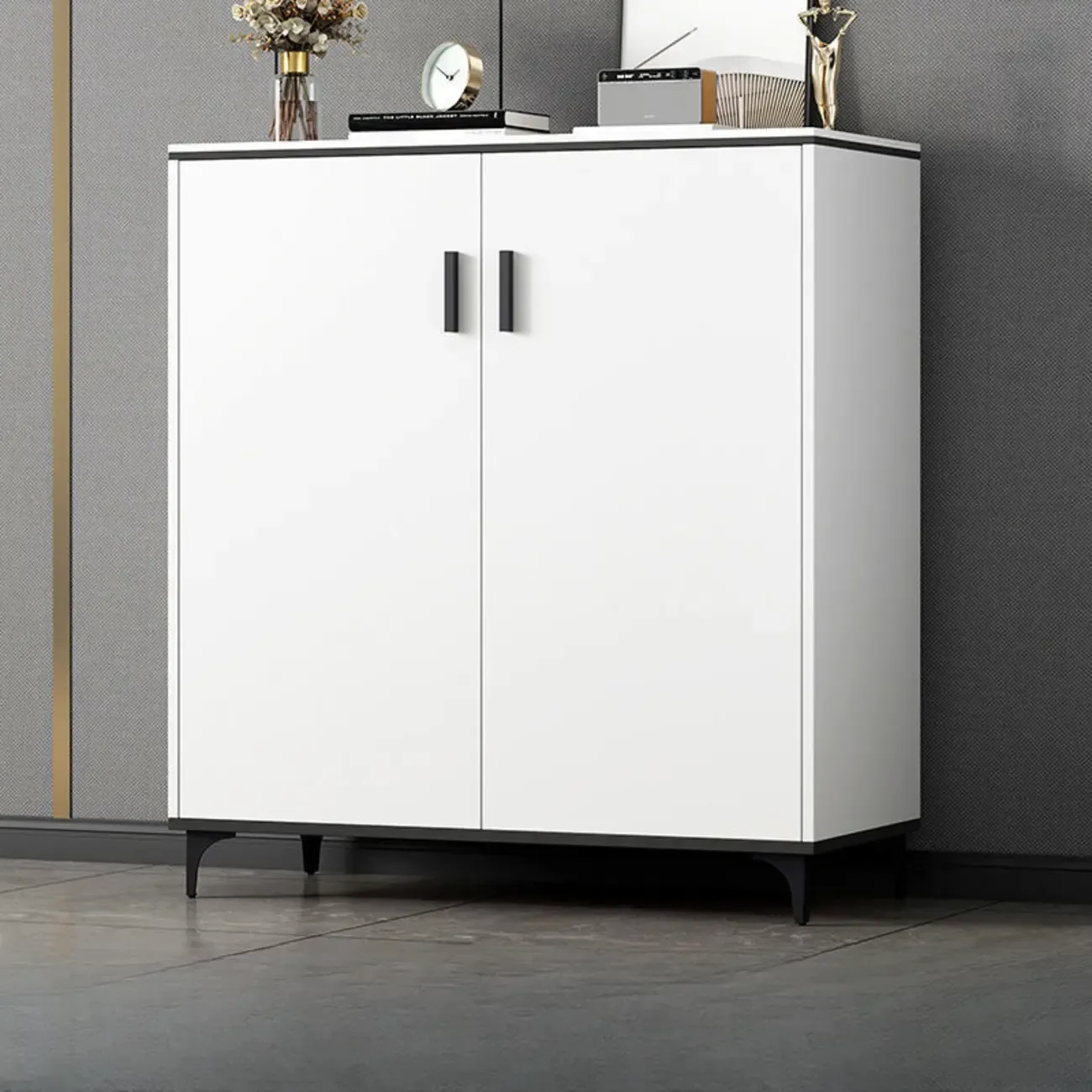 Minimalist Wooden White Kitchen Accent Cabinet with Doors Image - 20