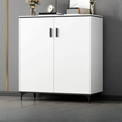 Minimalist Wooden White Kitchen Accent Cabinet with Doors Image - 20