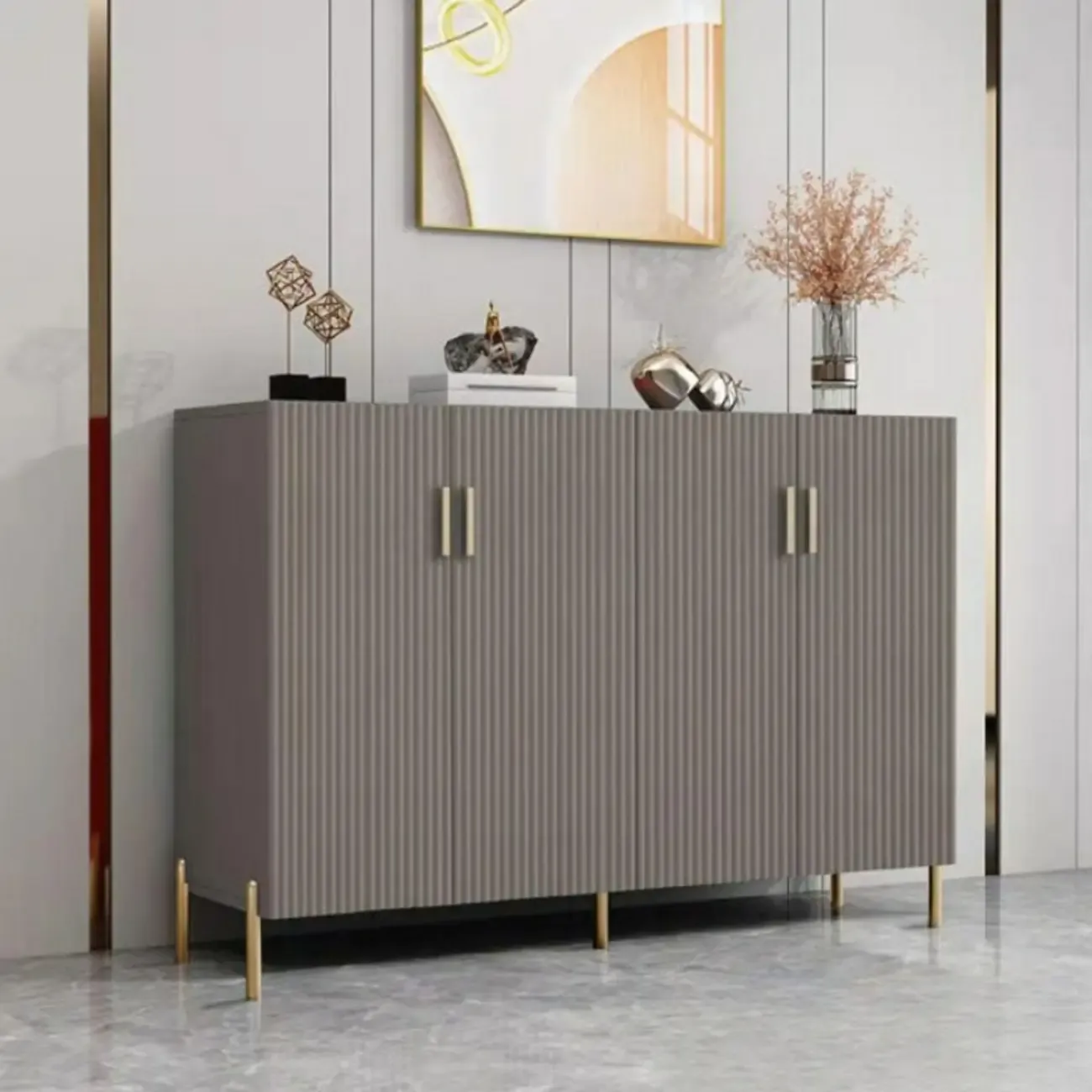 Glam Wooden Sideboard with Shelves and Cabinets Image - 10