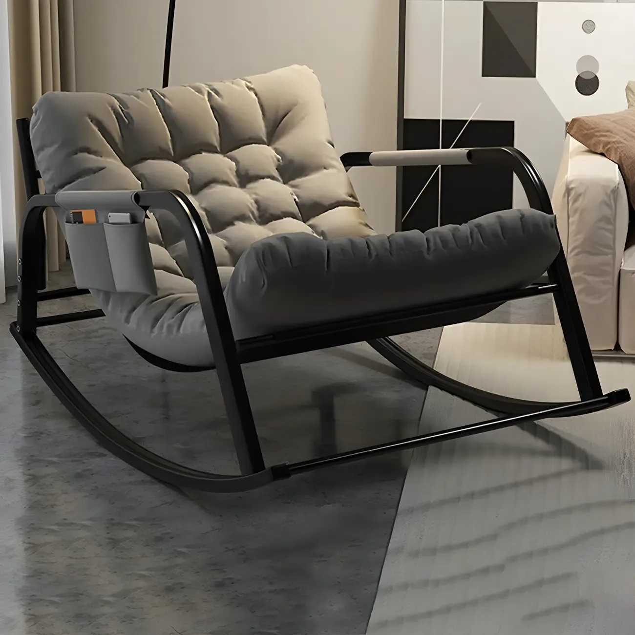 Modern 2 Seat Upholstered Rocking Chair with Track Arms Image - 8