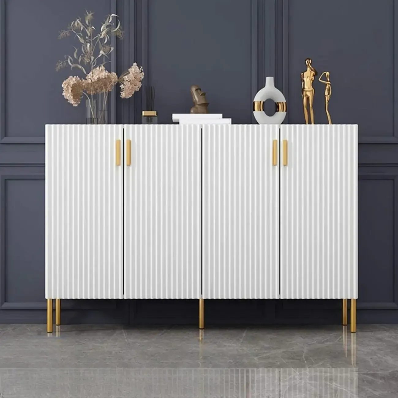 Glam Wooden Sideboard with Shelves and Cabinets Image - 11