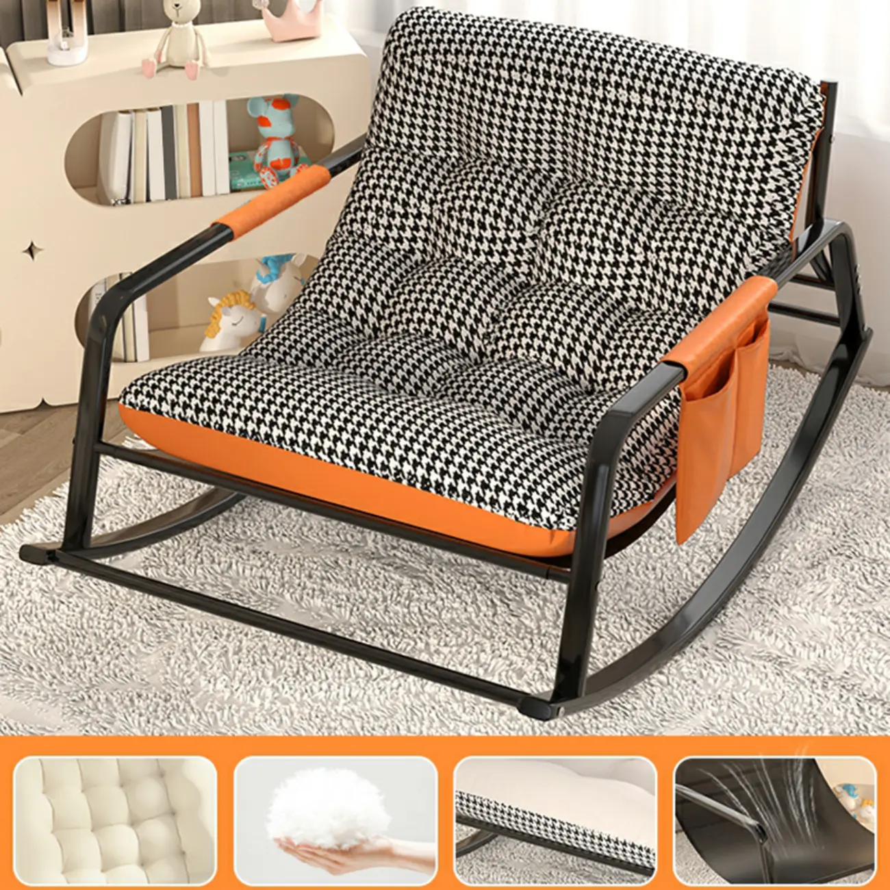 Modern 2 Seat Upholstered Rocking Chair with Track Arms Image - 9 | homeyfad