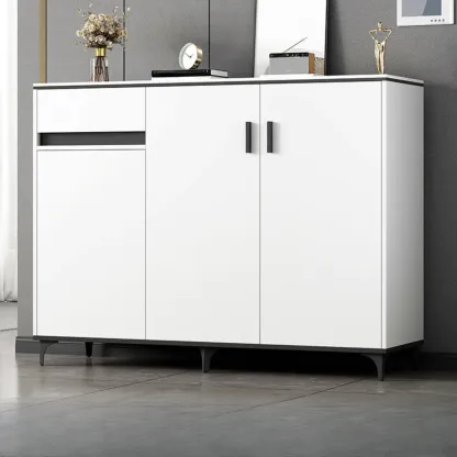 Minimalist Wooden White Kitchen Accent Cabinet with Doors Image - 22