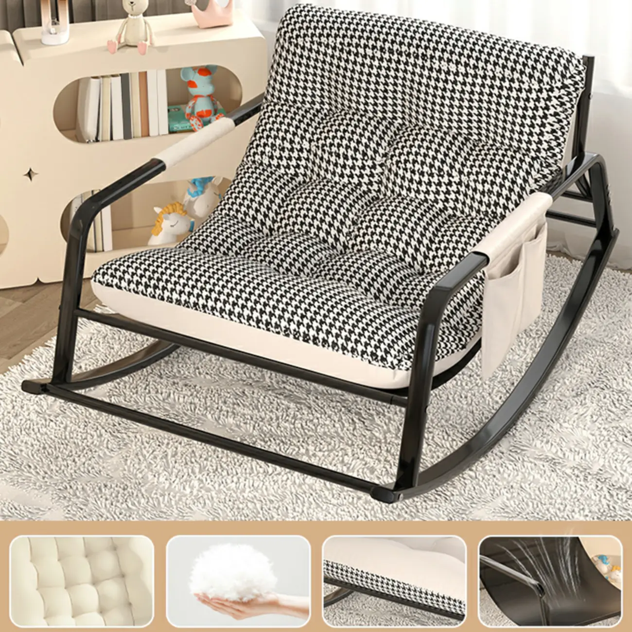 Modern 2 Seat Upholstered Rocking Chair with Track Arms Image - 11 | homeyfad