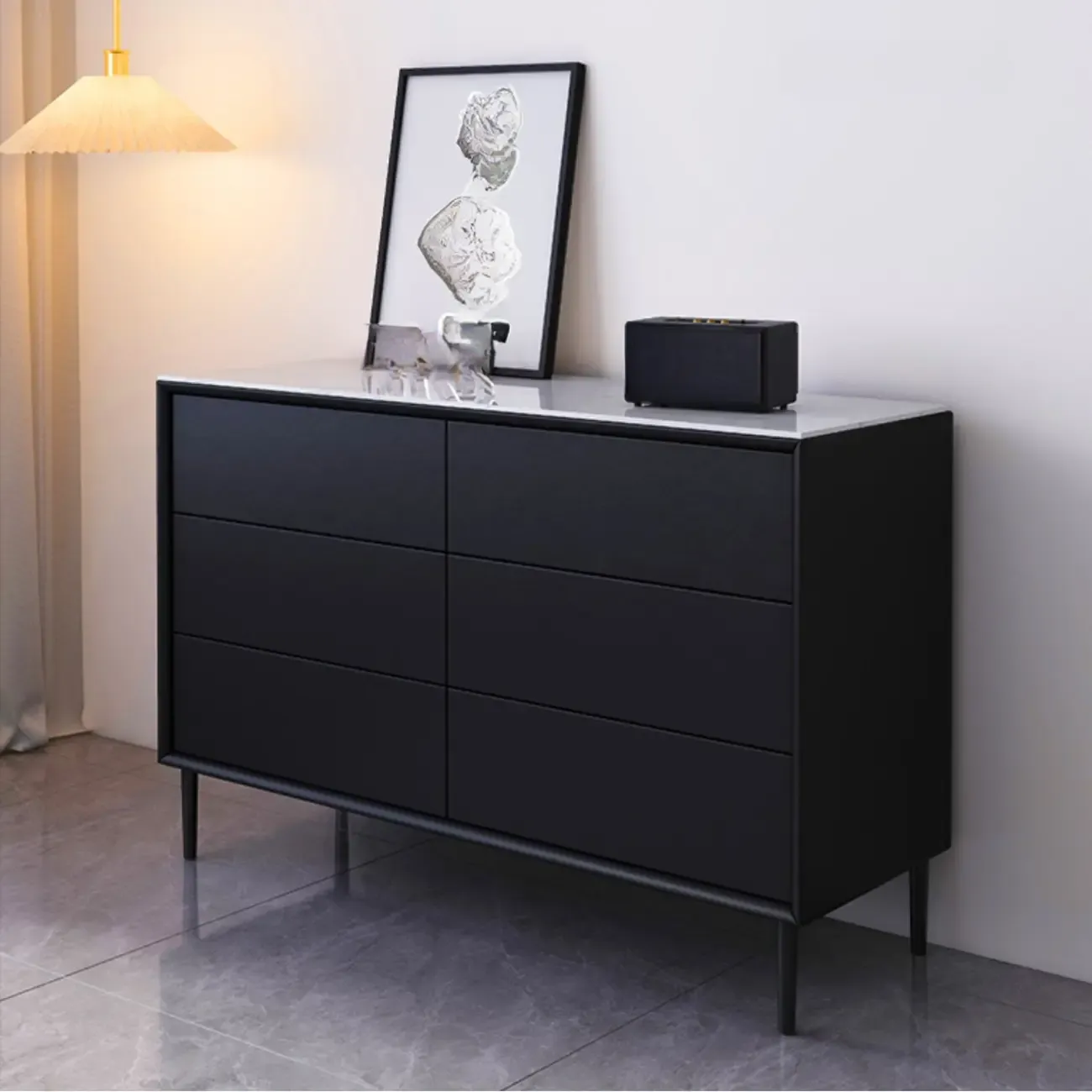 6" Modern Black Accent Cabinet for Bedroom & Living Room Image - 4