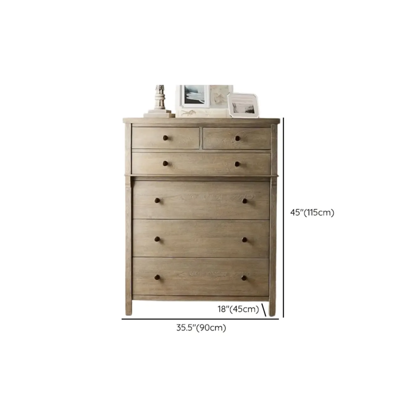 Rustic Oak Brown Living Room Accent Chests with 6/8 Drawers #size