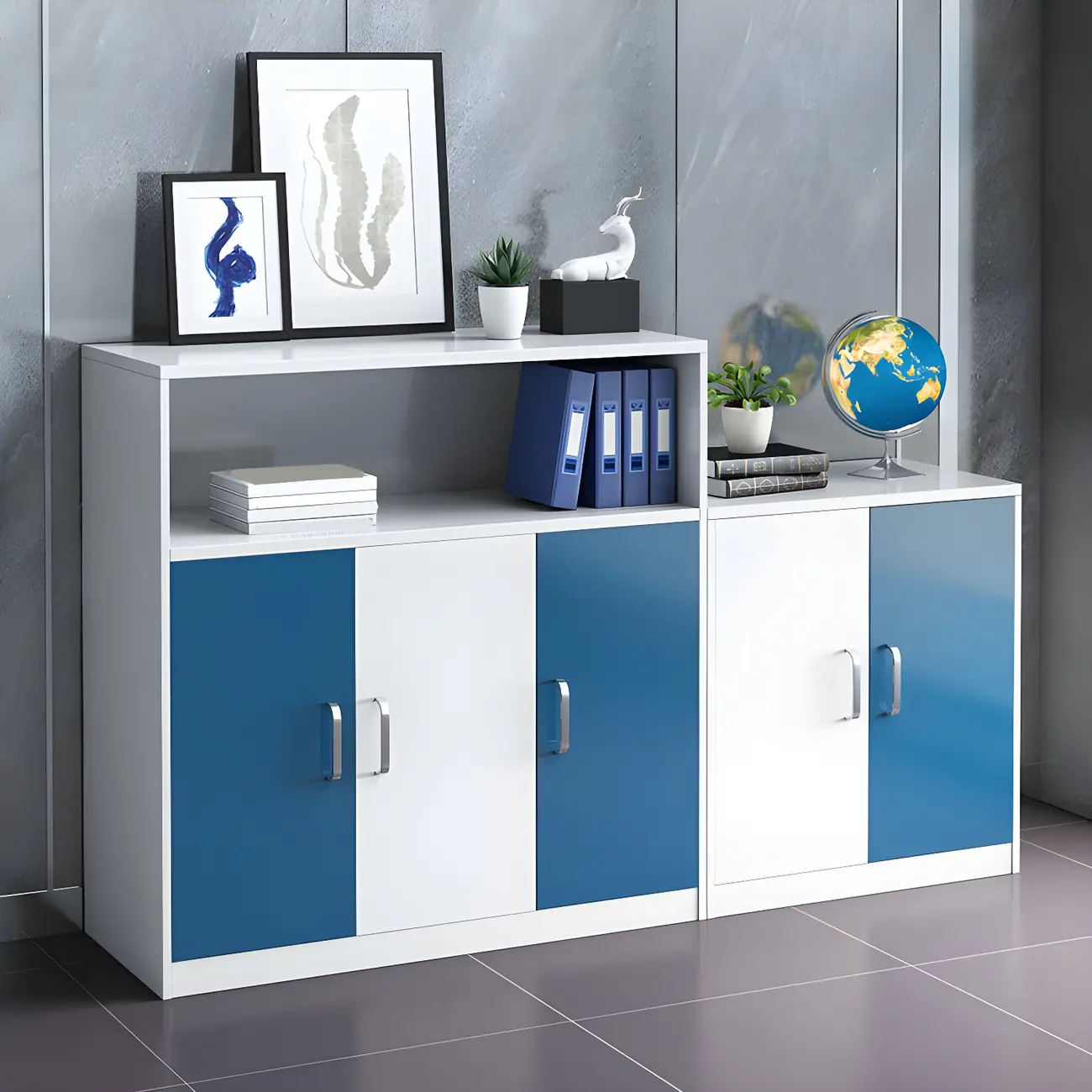 Modern Wooden Blue Vertical Filing Cabinets for Home Office Image - 1 | homeyfad