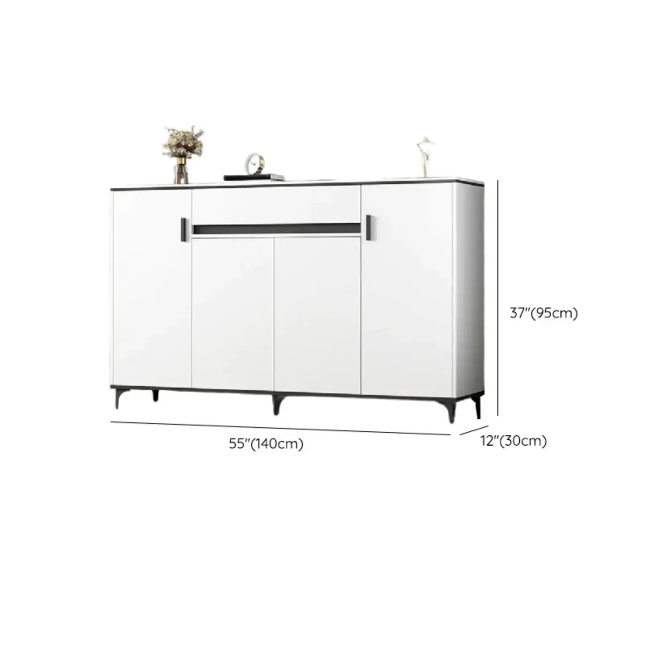 Minimalist Wooden White Kitchen Accent Cabinet with Doors Image - 27