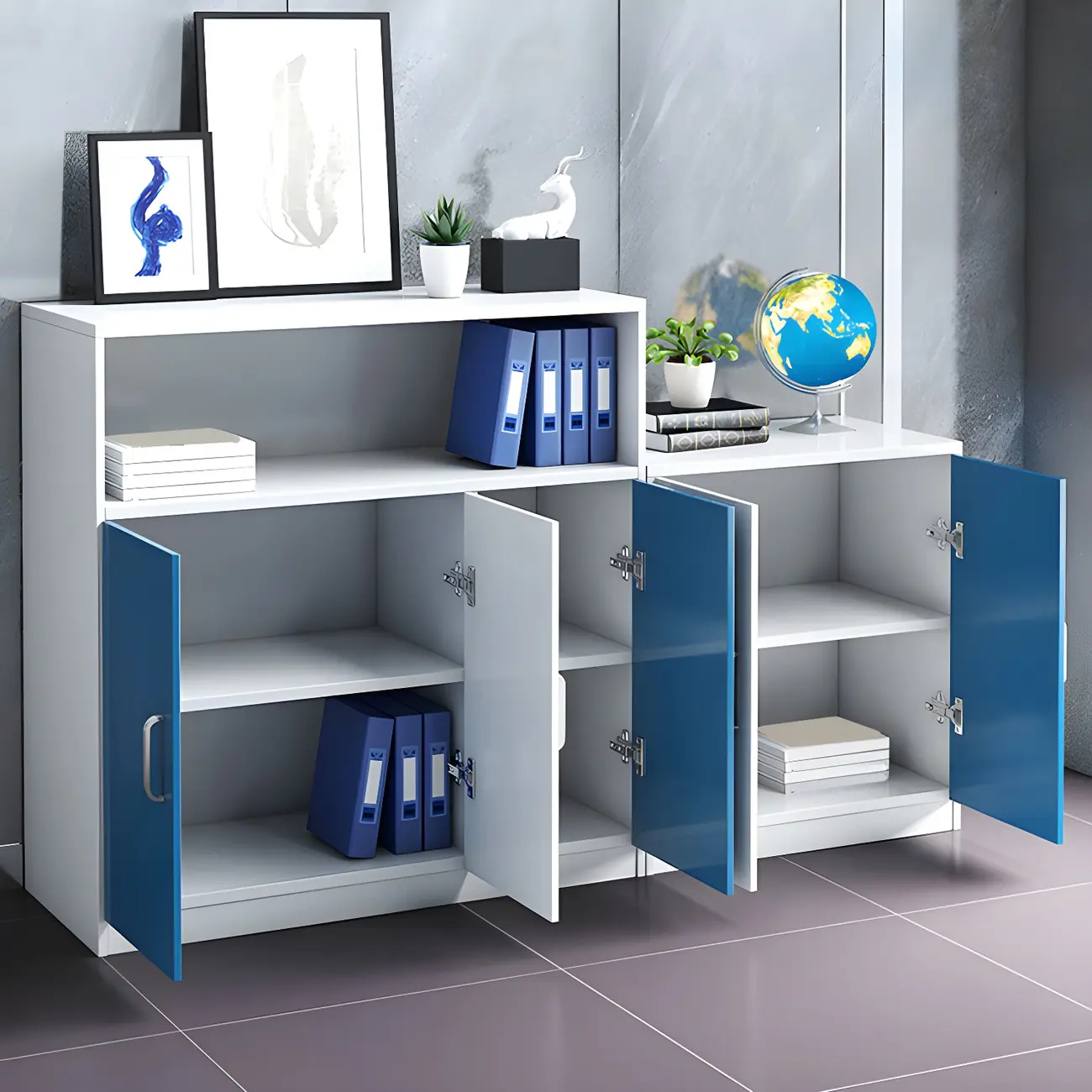 Modern Wooden Blue Vertical Filing Cabinets for Home Office Image - 2 | homeyfad