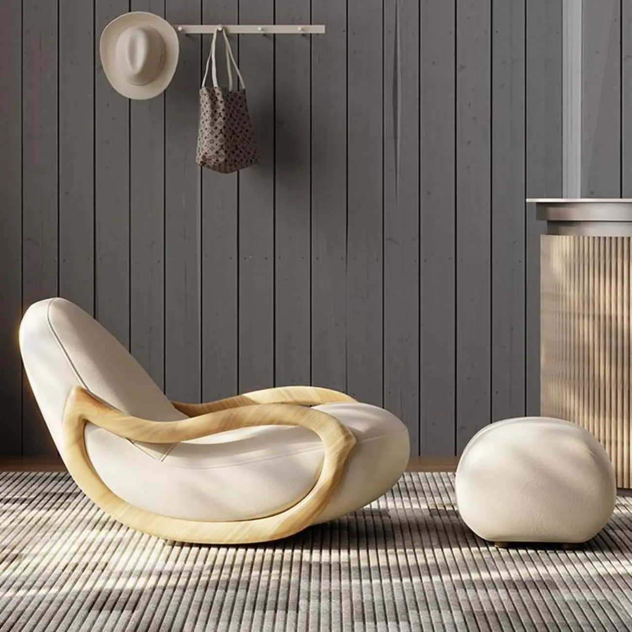 Leather Upholstered Wooden Rocking Chair with Optional Ottoman Image - 1 | homeyfad
