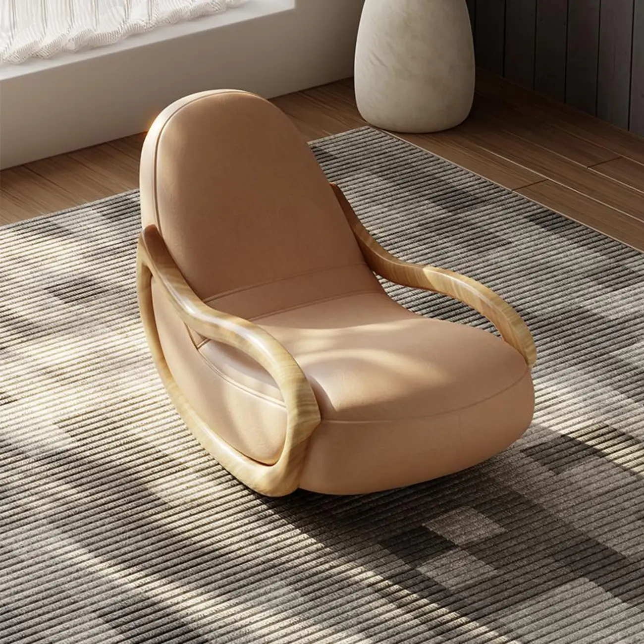 Leather Upholstered Wooden Rocking Chair with Optional Ottoman Image - 2 | homeyfad