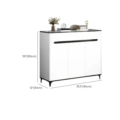 Minimalist Wooden White Kitchen Accent Cabinet with Doors Image - 32